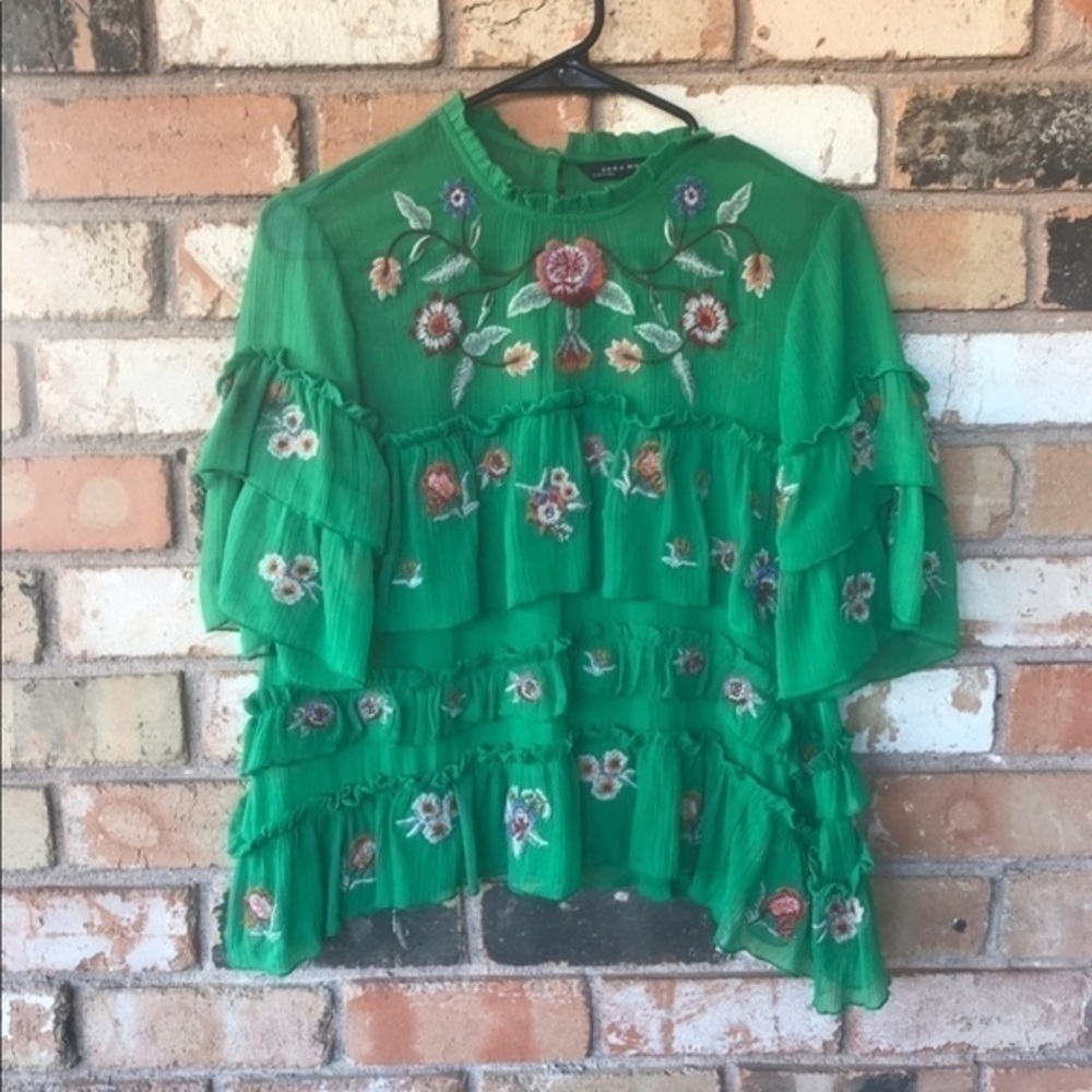 Zara Embroidered Tiered Ruffle Top - Picture 2 of 7